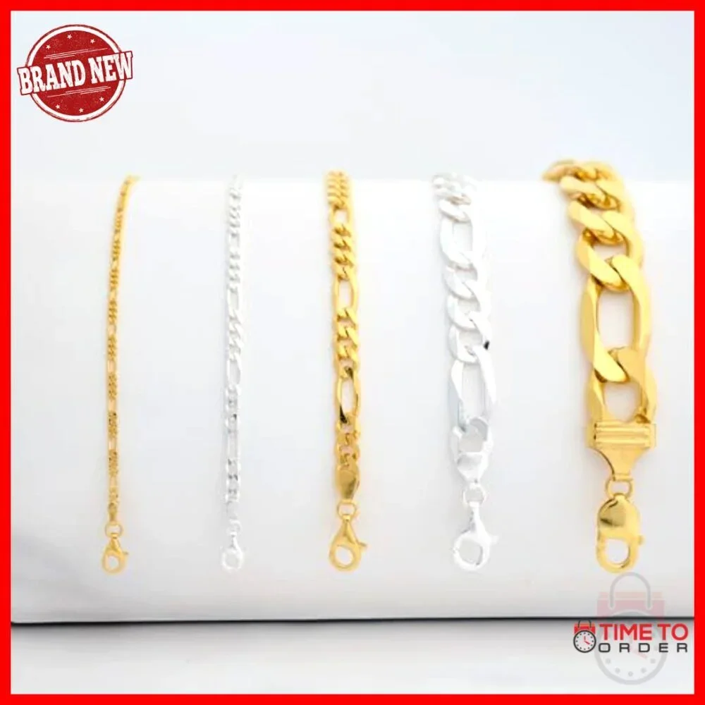Italian Sterling Silver Figaro Chain Bracelet 7.5 Inch 3.8mm Lobster Clasp